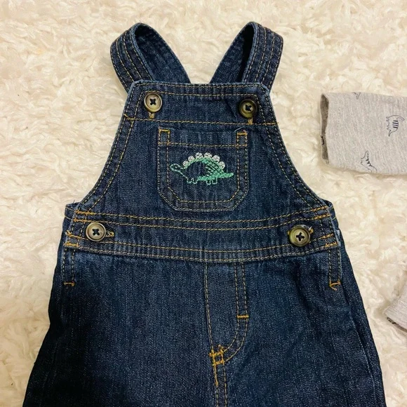 Baby Boys' 2 Piece Dinosaur Overall Set Grey - Picture 4 of 5